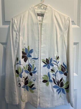 Birch Hill jacket with embroidered flower design in size small.